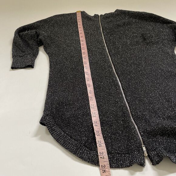 EXPRESS Black Silver METALLIC SPARKLE SWEATER Knit Top FULL Zip Back XS - Picture 6 of 9